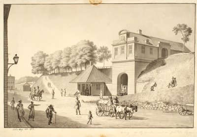 Utsikt langs vollen mot Nørreport, sett fra innsiden av Christoffer Wilhelm Eckersberg