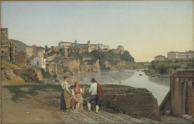 Utsikt over Tiberen mot Aventin-høyden i Roma av Christoffer Wilhelm Eckersberg