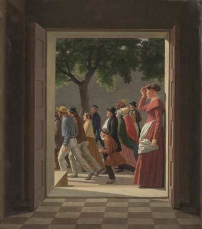 Se gjennom en dør til løpende figurer av Christoffer Wilhelm Eckersberg
