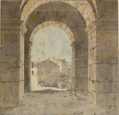 Utsikt mot nord gjennom en av buene i andre etasje i Colosseum i Roma av Christoffer Wilhelm Eckersberg