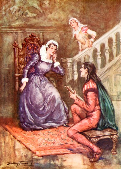 David Rizzio: Musikeren som vant en dronningens gunst (farge litho) av C. Dudley Tennant