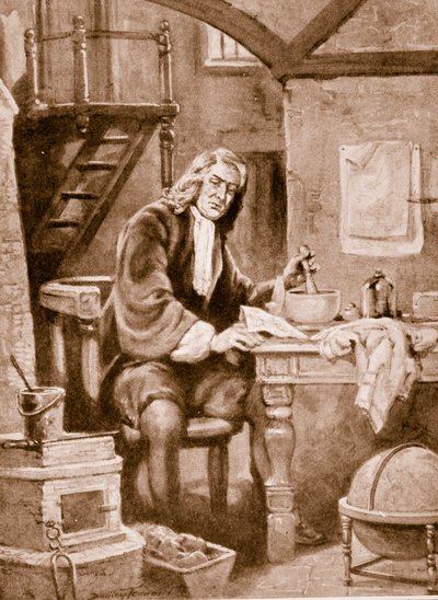 Sir Isaac Newton i det lille rommet sitt av C. Dudley Tennant