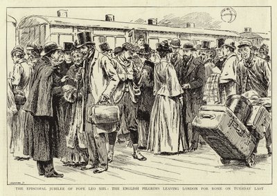 Det episkopale jubileet til pave Leo XIII, de engelske pilegrimene forlot London til Roma tirsdag sist av C. Hentschell