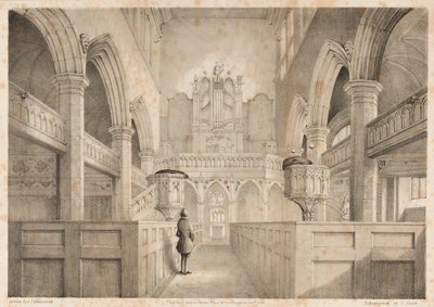 Interiøret til St. Peters, Wolverhampton, gravert av I. Shaw, 1848 av C. J. Greenwood