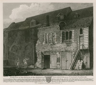 Sørutsikt over Palace of the Bishops of Winchester, nær St Saviour