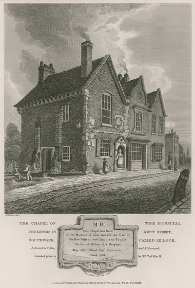 Kapellet til Hospital for Lepers i Kent Street, Southwark, kalt Le Lock av C. John Mayle Whichelo