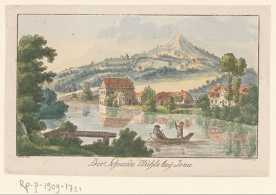 Utsikt over sagbruket ved Jena Die Schneidemühle bey Jena (tittel på objekt) av C. Müller