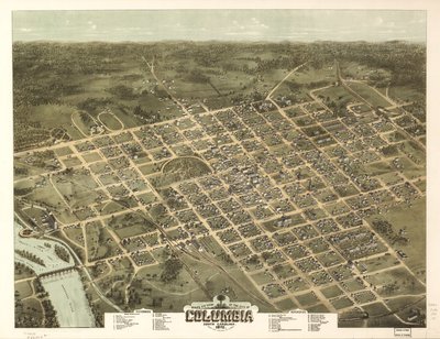 Fugleperspektiv av byen Columbia, South Carolina 1872. av C. N. Drie