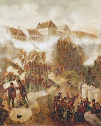 Gjenerobringen av Buda-festningen av de ungarske opprørerne 21. mai 1849 av C. Wemik