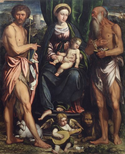 Madonna og barn med Døperen Johannes og St. Hieronymus av Callisto Piazza