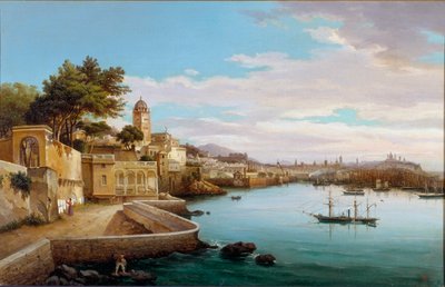 Utsikt over havnen i Genes (Utsikt over havnen i Genova, Italia) Maleri av Cambiaso (1800-tallet) Genes, Galleria d