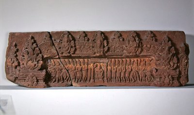 Overligger som skildrer myten om opprinnelsen til Linga og kroningen av en konge, 2. - 7. århundre (sandstein) av Cambodian Cambodian