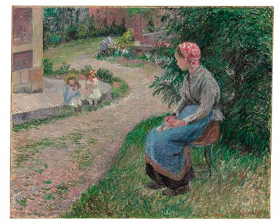 En tjener som sitter i hagen i Eragny, 1884 av Camille Jacob Pissarro