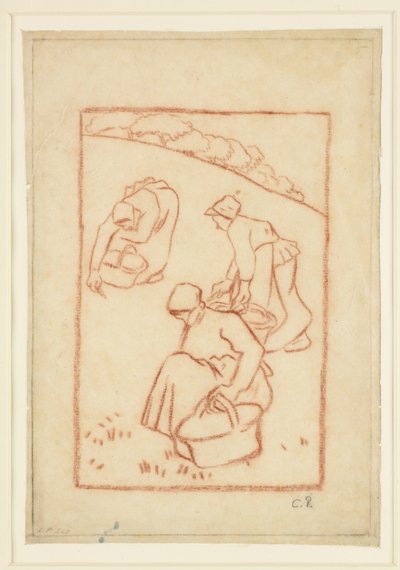 Komposisjonsstudie for "Kvinner som luker gresset" av Camille Jacob Pissarro