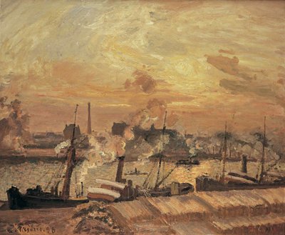 Lossing av ved, Quai de la Bourse, solnedgang, 1898. av Camille Jacob Pissarro