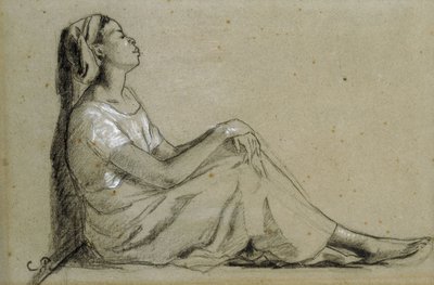 Ung svart kvinne sittende, 1855-57 av Camille Jacob Pissarro