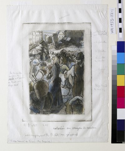Gisors-markedet (Rue Cappeville) (etsing og tørrpunkt) av Camille Jacob Pissarro