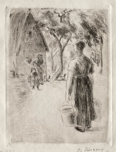 Bondekvinne som bærer bøtter, 1889. av Camille Jacob Pissarro