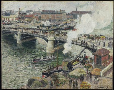 Pont Boieldieu i Rouen, fuktig vær, 1896 av Camille Jacob Pissarro