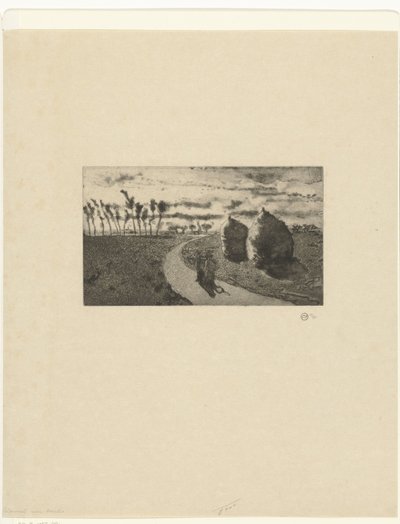 Skumring med høystakker Crepuscule avec Møbler av Camille Jacob Pissarro