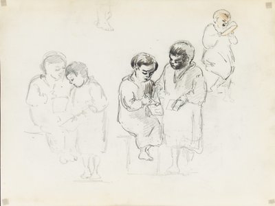 Studier av to barn som leser av Camille Jacob Pissarro