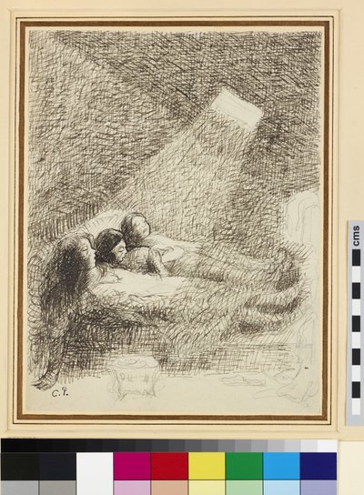 Studie for The Asphysia (penn og blekk over blyant på glassert papir) av Camille Jacob Pissarro