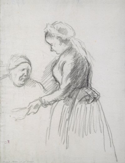 Studie av kunstnerens mor med hushjelpen hennes (kull på papir) av Camille Jacob Pissarro
