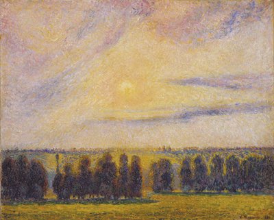 Solnedgang ved Èragny, 1890 av Camille Jacob Pissarro