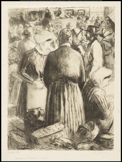 Markedet i Pontoise, ca. 1895 av Camille Jacob Pissarro