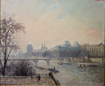 Seinen og Louvre (olje på lerret av Camille Jacob Pissarro