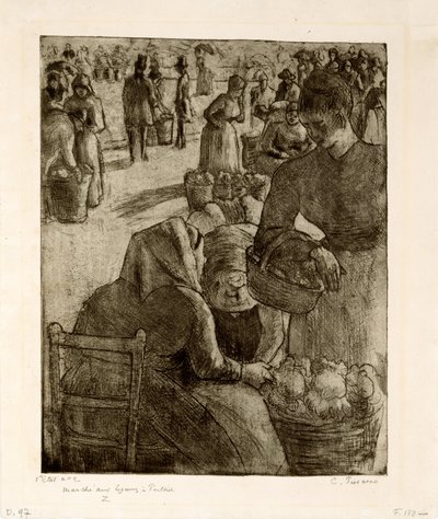 Grønnsaksmarkedet i Pontoise, 1891 av Camille Jacob Pissarro