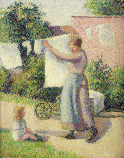 Kvinne henger opp vasken, 1887 av Camille Jacob Pissarro