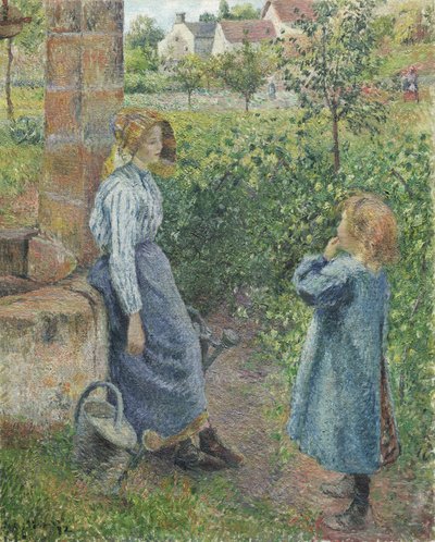 Kvinne og barn ved brønnen, 1882 av Camille Jacob Pissarro