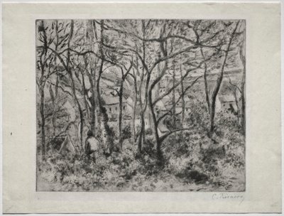 Skoglandskap ved LHermitage, Pontoise, 1879. av Camille Jacob Pissarro