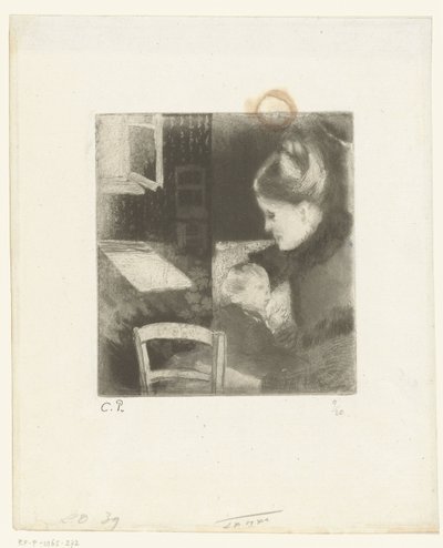 Sykepleie kvinne Enfant têtant sa mère av Camille Jacob Pissarro