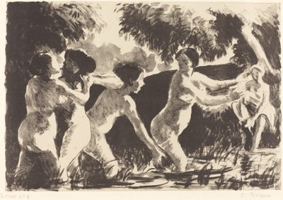 Baigneuses luttants, ca. 1896. av Camille Pissarro