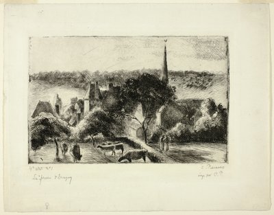 Kirke og gård i Éragny av Camille Pissarro