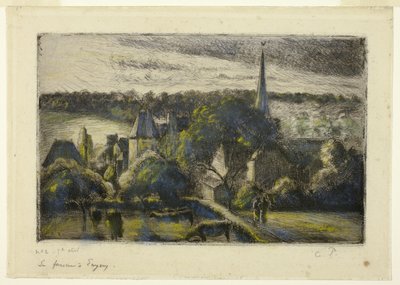 Kirke og gård i Éragny av Camille Pissarro