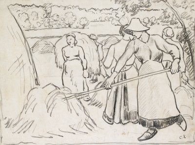Komposisjonsstudie av hogstmaskiner i et landskap, c1893 av Camille Pissarro