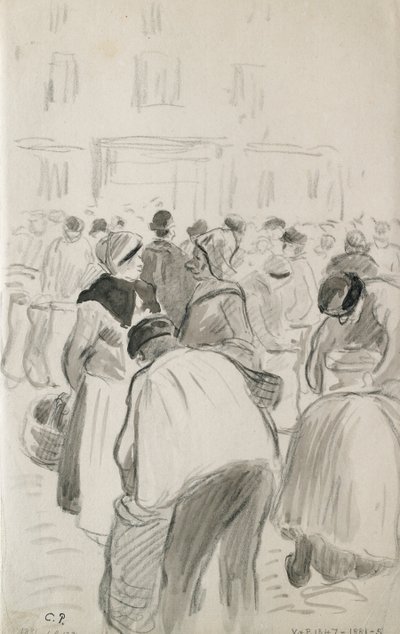 Komposisjonsstudie av markedet i Pontoise, 1881 av Camille Pissarro