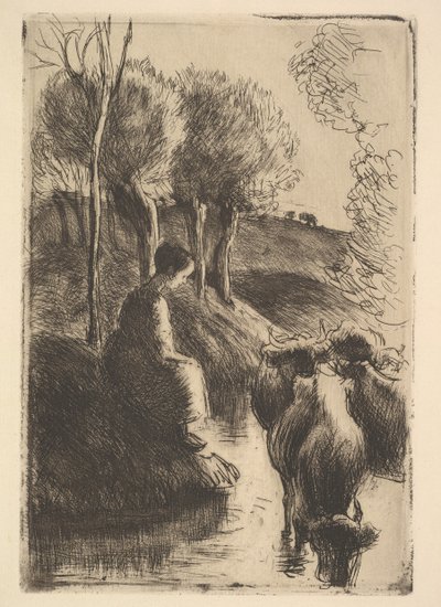 Cowherd, ved Waters Edge, 1890. av Camille Jacob Pissarro
