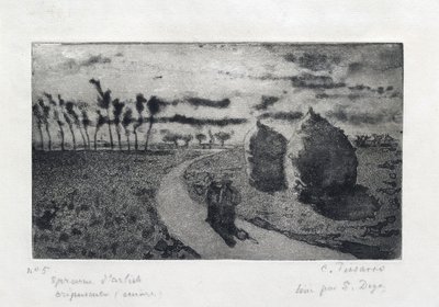 Twilight with Haystacks, 1879 av Camille Pissarro