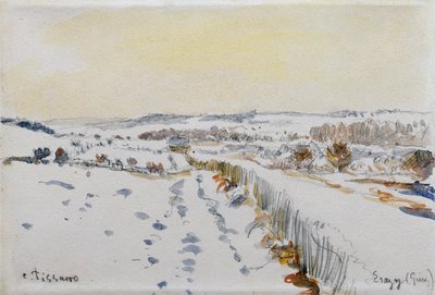 Eragny under snø av Camille Pissarro