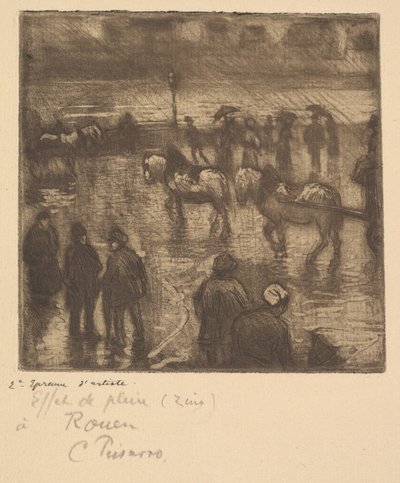 Inntrykk av regn, Rouen, 1883. av Camille Jacob Pissarro