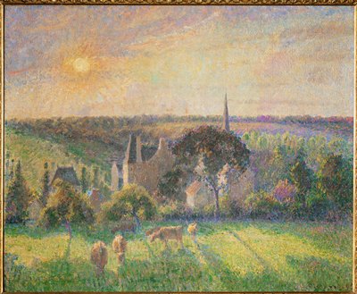 Landskap i Eragny: kirke og gård i Eragny (olje på lerret) av Camille Pissarro