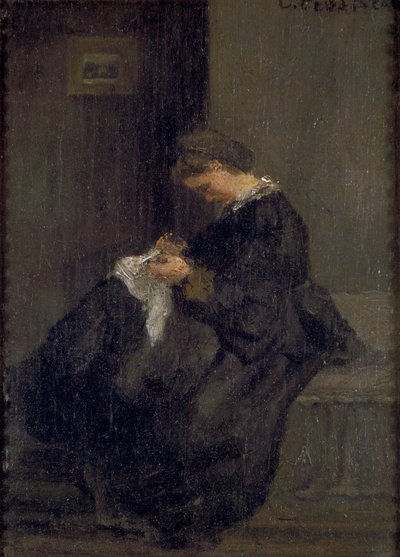Fru Pissarro sying, c1860 av Camille Pissarro