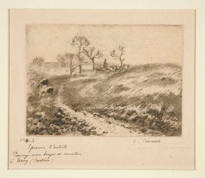 Landskap med gjeter og sau, Osny (Landskap med gjeter og sau på Osny) av Camille Pissarro