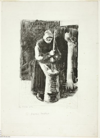 Bondekvinne kjerner melk av Camille Pissarro