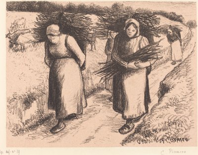 Bønder som bærer pinner av Camille Pissarro