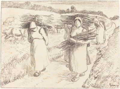 Bønder som bærer pinner av Camille Pissarro